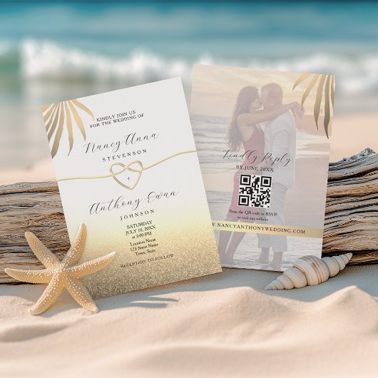 Beach Photo Gold Wedding Kaart