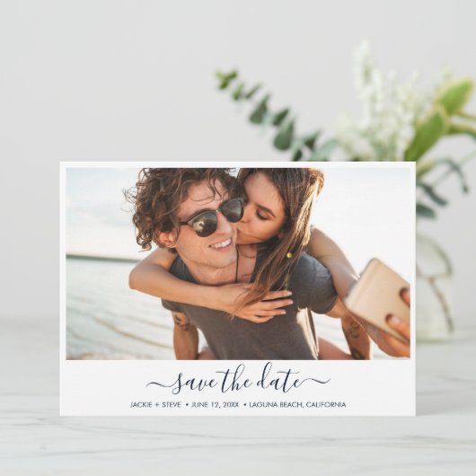 Beach Photo Modern Wedding Save The Date (Staand voorkant)