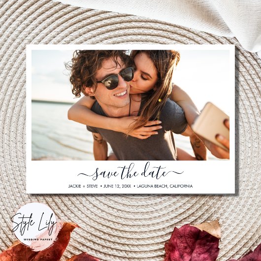 Beach Photo Modern Wedding Save The Date