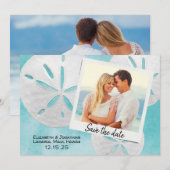 Beach Photo Sand Dollars Zee Blue Destination Save The Date (Voorkant / Achterkant)