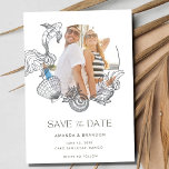 Beach Photo Summer Weddenschap Save the Date<br><div class="desc">Een flinke zee-schepsel en een foto van de seashell redden de data van de huwelijksfeestdag op het zomerstrand. Eenvoudig ontwerp dat met uw trouwdetails en foto wordt aangepast. Als u hulp nodig hebt die uw foto correct bebouwt om de cirkel op de sjabloon te passen, contacteer me. Ik zou graag...</div>