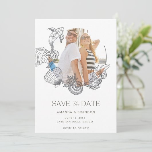 Beach Photo Summer Weddenschap Save the Date (Staand voorkant)