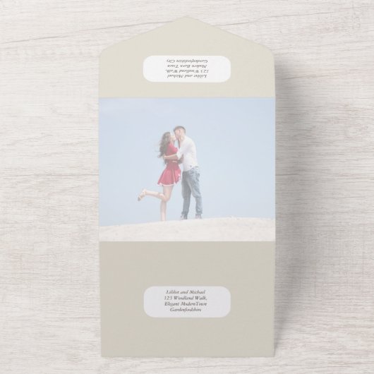 Beach Photo Weddenschap nodigt RSVP Menu Hearts Za All In One Uitnodiging (Buitenkant)