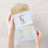 Beach Photo Weddenschap nodigt RSVP Menu Hearts Za All In One Uitnodiging (Afscheurbaar)