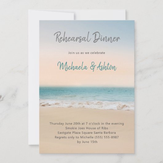 Beach Photo Wedding Rehearsal Dinner Invitation Kaart (Voorkant)