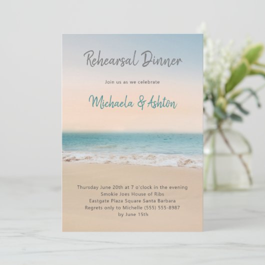 Beach Photo Wedding Rehearsal Dinner Invitation Kaart (Staand voorkant)