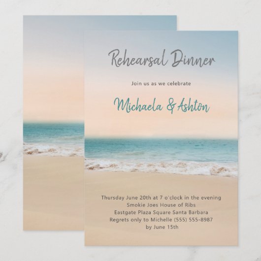 Beach Photo Wedding Rehearsal Dinner Invitation Kaart (Voorkant / Achterkant)
