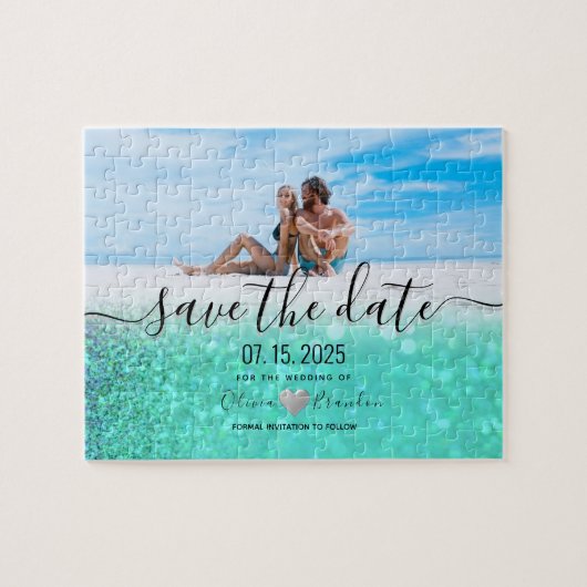 Beach Photo Wedding Save the Date Invitation Legpuzzel (Horizontaal)