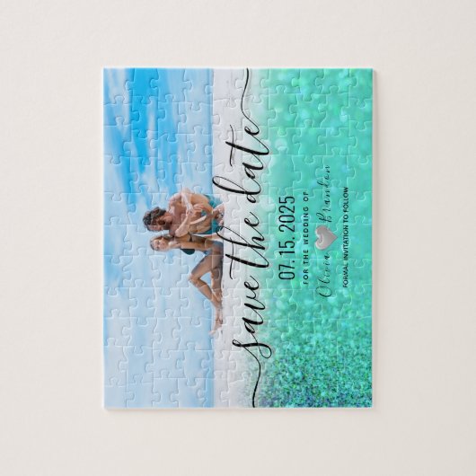 Beach Photo Wedding Save the Date Invitation Legpuzzel (Verticaal)