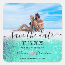 Beach Photo Wedding Save the Date Square Sticker