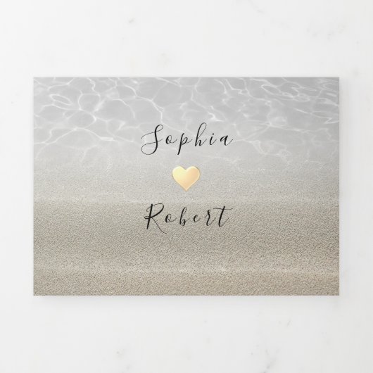 Beach Photo Wedding Tri-Fold Invitation Drieluik Uitnodiging (Cover)