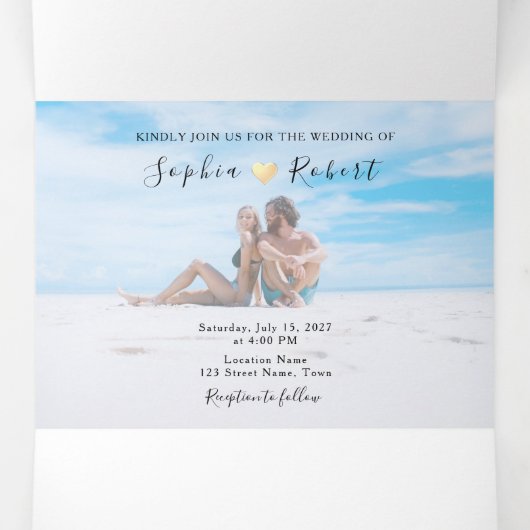 Beach Photo Wedding Tri-Fold Invitation Drieluik Uitnodiging (Binnenkant midden)