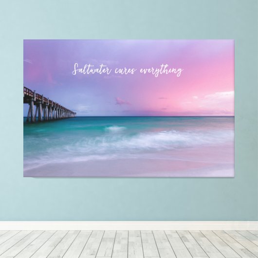 Beach Photography Decor with Travel Quote Canvas Afdruk (Insitu (Houten vloer))