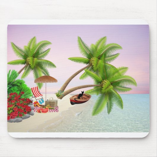 Beach Picnic Boat Struik Palm Trees Beach Stoel Muismat (Voorkant)