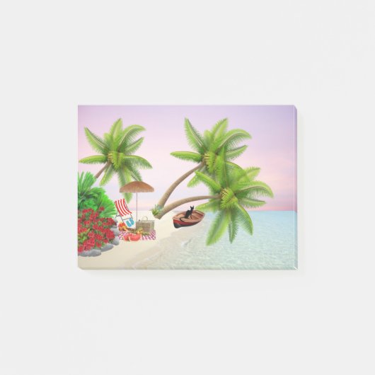 Beach Picnic Boat Struik Palm Trees Beach Stoel Post-it® Notes (Voorkant)