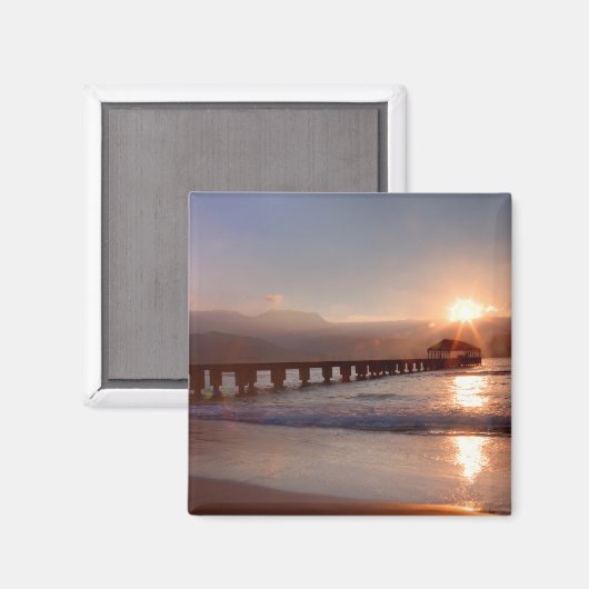 Beach pier bij zonsondergang, Hawaii Magneet (Voorkant / Achterkant)