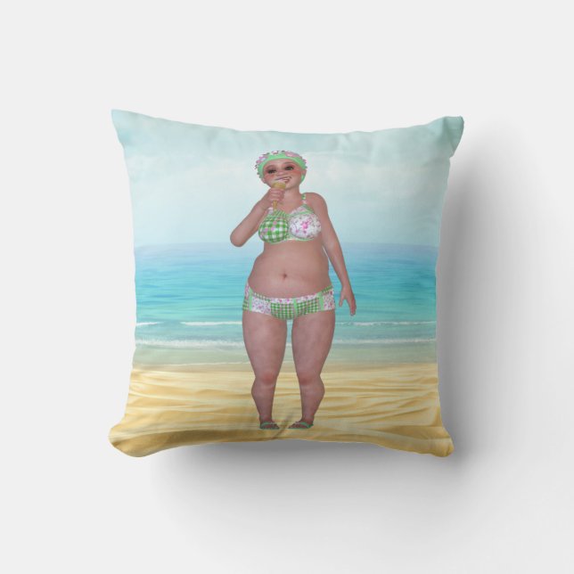 Beach Pillow met Funny Bathing Beauty Kussen (Voorkant)