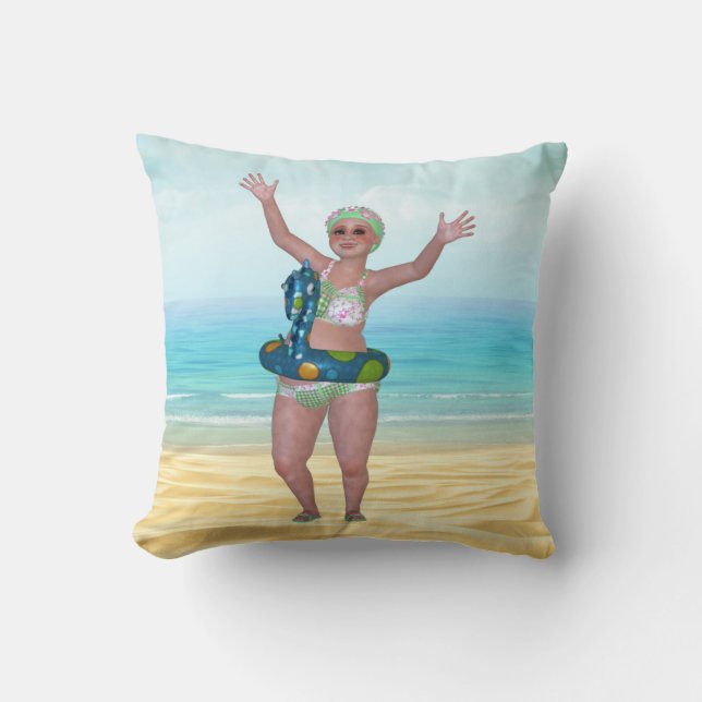 Beach Pillow met Funny Bathing Beauty Kussen (Voorkant)