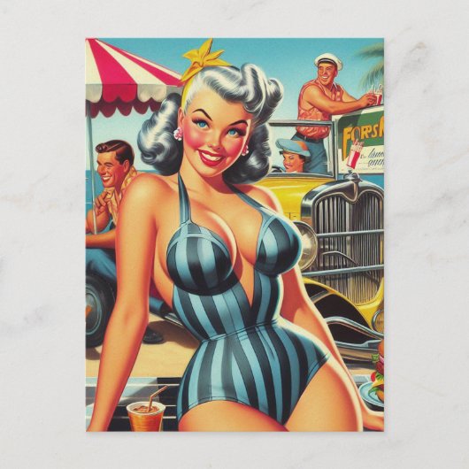  Beach Pin-up Briefkaart (Voorkant)