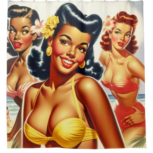  Beach Pin-ups Douchegordijn (Voorkant)