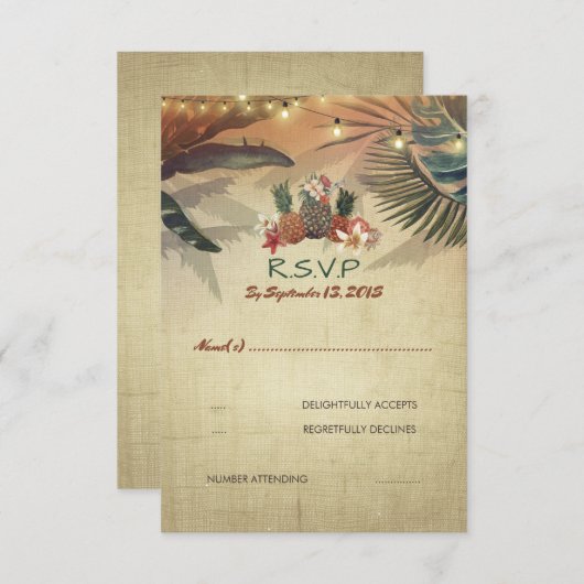 Beach Pinapple Palms Rustieke bruiloft RSVP Kaart (Voorkant / Achterkant)