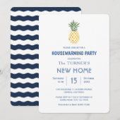 Beach Pineapple Blue Stripes Housewarming Party Kaart (Voorkant / Achterkant)