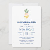Beach Pineapple Blue Stripes Housewarming Party Kaart (Voorkant)
