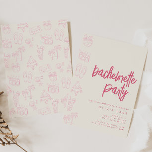 Beach Pink Bachelorette Party Uitnodigen Kaart