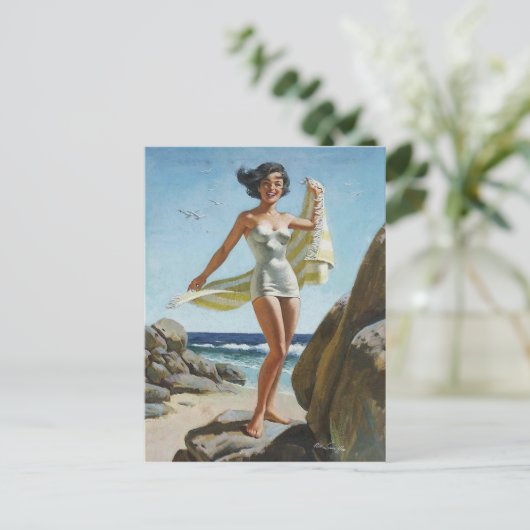 Beach PinUp Briefkaart (Staand voorkant)