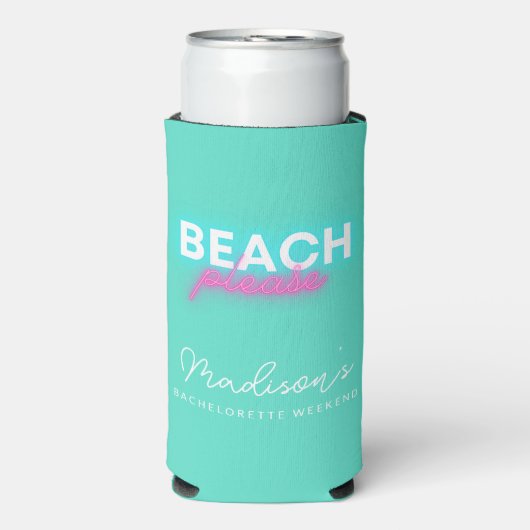 Beach Please Bachelorette Party Neon and Turquoise Seltzer Blikjeskoeler (Seltzer Voorkant)