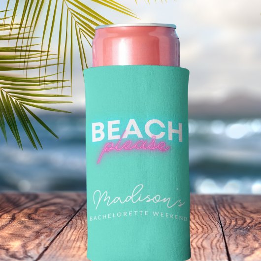 Beach Please Bachelorette Party Neon and Turquoise Seltzer Blikjeskoeler
