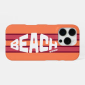Beach Please Coral & Roze Retro Gestreepte iPhone Hoesje (Achterkant horizontaal)