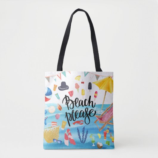 "Beach Please", dubbelzijdig, gedrukt strandtas Tote Bag (Voorkant)