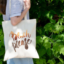 BEACH PLEASE | Fun Typografie & Quote canvas tas