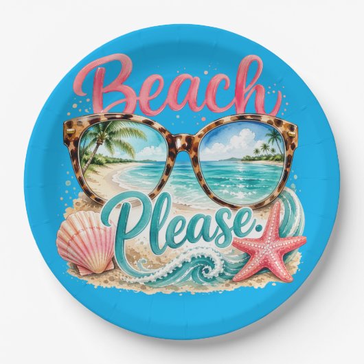 "Beach Please" Papieren Borden. Bordje (Voorkant)