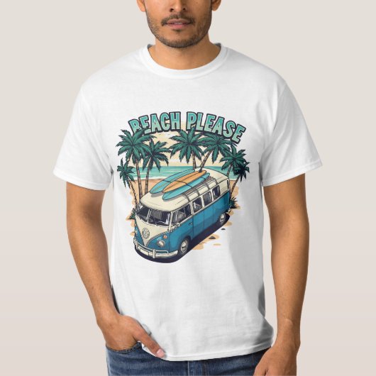 Beach Please Retro Surf Van T-Shirt (Voorkant)