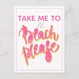 BEACH PLEASE   Roze en Oranje typografie en prijso Briefkaart