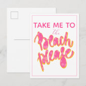 BEACH PLEASE | Roze en Oranje typografie en prijso Briefkaart (Voorkant / Achterkant)