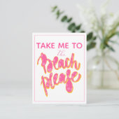 BEACH PLEASE | Roze en Oranje typografie en prijso Briefkaart (Staand voorkant)
