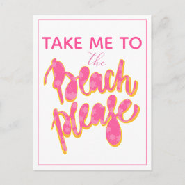 BEACH PLEASE | Roze en Oranje typografie en prijso Briefkaart