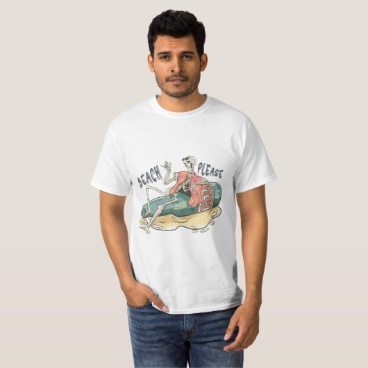"Beach Please" Skelet & Bier T-shirt (Voorkant volledig)
