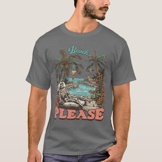 Beach Please Summerween Skelet Strand Vakantie Ou T-shirt (Voorkant)