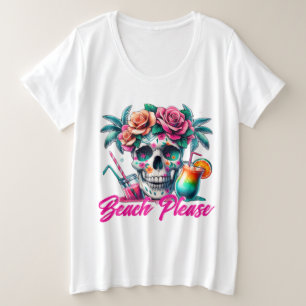 Beach Please Tropische Schedel T-Shirt voor Dames 