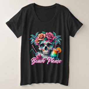 Beach Please Tropische Schedel T-Shirt voor Dames 