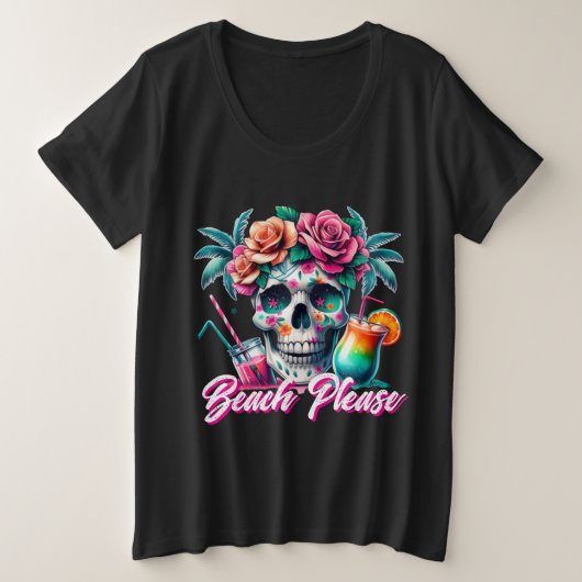 Beach Please Tropische Schedel T-Shirt voor Dames  (Design voorkant)