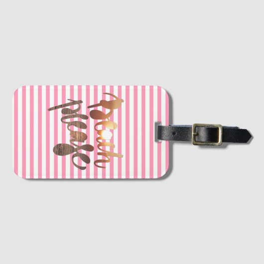 BEACH PLEASE | Typografie en roze strepen Bagagelabel (Voorkant (horizontaal))