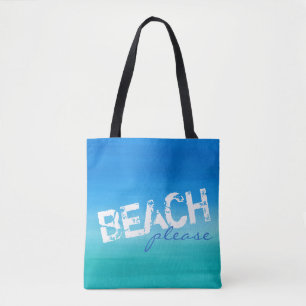 Beach Please Waterverf Ocean Blue Green Canvas tas