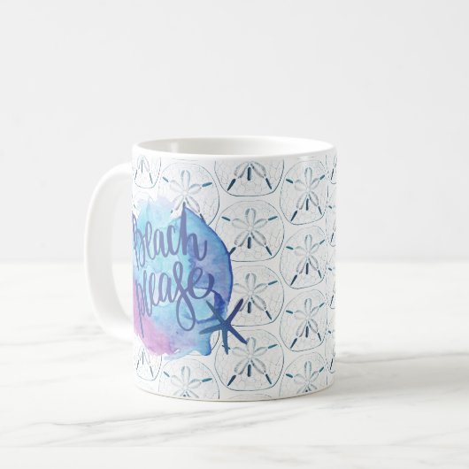 Beach Please Waterverf Sand Dollar Starfish Quote Koffiemok (Voorkant links)