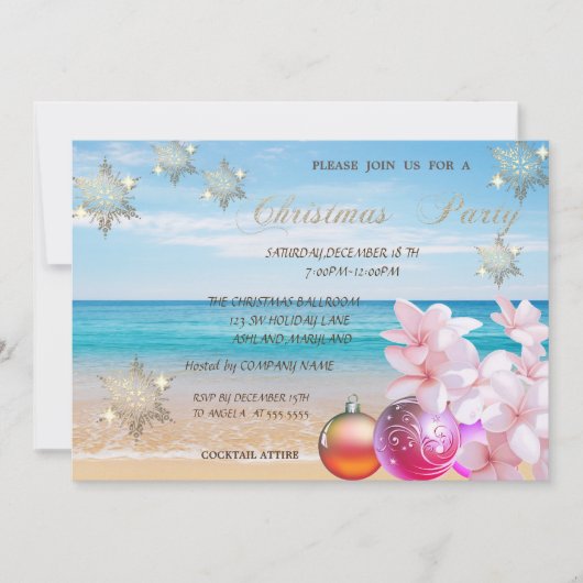Beach, Plumeria, kerstballen Corporate Party Kaart (Voorkant)