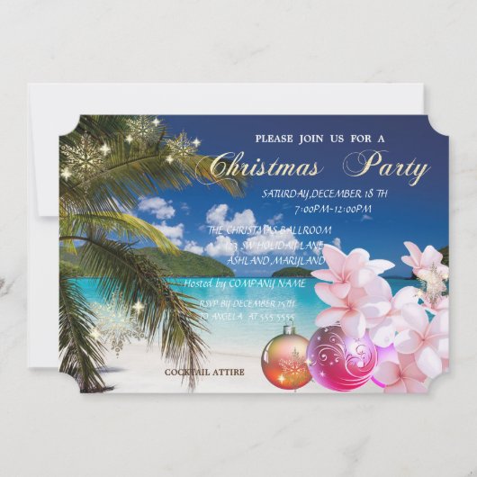 Beach, Plumeria, kerstballen Corporate Party Kaart (Voorkant)